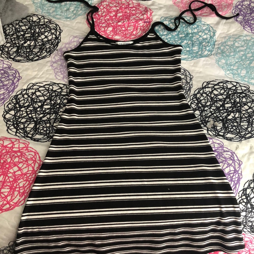 a black and white striped dress